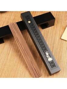 Minimalistischer Lederstruktur Hintergrund passend zu dunkel farbiger geprägter Räucherstäbchenhalter, integrierter Halter für Räucherstäbchen, moderne Zen Wohndekoration - mehrfarbig - Übersicht 1