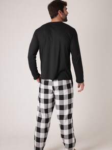 Men's Long Plaid Pajamas Cold Winter Flannel - 黑色 - 查看 7