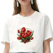 1片/2片/3片装鲜艳红色郁金香热转印贴片，耐用持久的熨烫贴纸，适用于DIY T恤、连帽衫、牛仔裤、卫衣、背包、夹克、手提包、枕头等。 - L+S - 查看 6