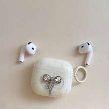 White Bow Earphone Case, Compatible With Apple 1/2/3/4/Pro/Pro2/Pro3 Protective Case, Luxury Rhinestone Anti-Drop Earphone Protective Cover - White - View 10