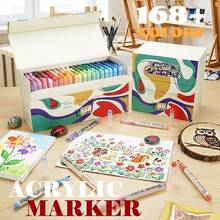 12/24/26/48/60/80/120/168色涂鸦笔，丙烯马克笔，笔尖灵活，混合色套装，防水可叠色，适用于DIY涂鸦绘画，也适用于岩石绘画、书法、剪贴簿、手写、卡片制作、黑色卡纸、石头绘画、圣诞装饰、木材、塑料、画布等材质，精美礼盒包装，特别适合作为男孩/女孩学生礼物、返校礼物和教师奖励。 - 套裝 - 查看 9