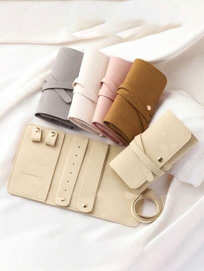 1pc Portable Microfiber Jewelry Storage Bag With Snap Closure, Travel-Friendly Necklace And Bracelet Organizer, Protective Pendant Holder, Jewelry Display & Packaging Accessory, Jewelry Pouch Necklace Storage Bag For Women