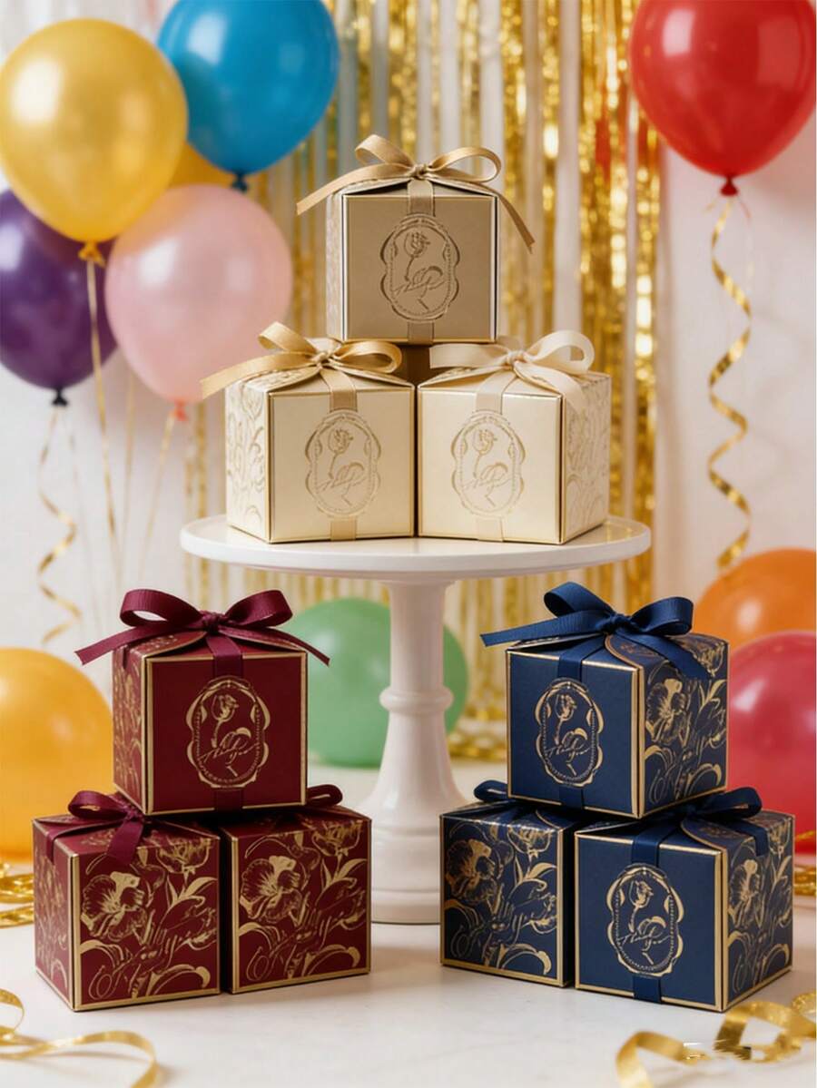 10 piezas/Paquete Caja de regalo para fiesta, Caja de regalo de boda, Caja de regalo de alta gama para dulces, galletas, adecuada para varios festivales - Multicolor - Ver 1