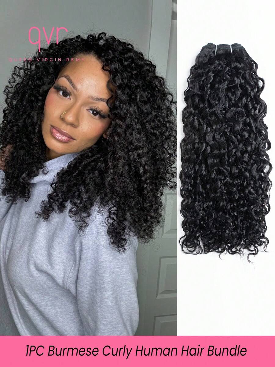 QVR QUEEN VIRGIN REMY QVR 1PC Burmese Curly Human Hair Bundles Natural Black Pixie Curl Human Hair Weave 10-20 Inch Burmese Spiral Curl Brazilian Hair Bundle With Double Strong Weft Soft Fluffy Bouncy Curly Wavy Hairpiece For Wigs Virgin Remy Human Hair - Natural Black - View 1