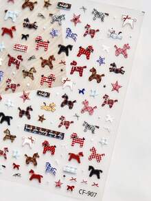 1张DIY浮雕美甲贴纸，甜美酷炫美甲贴纸，现代简约布艺，小马贴纸，马年贴纸 - 彩色 - 查看 3