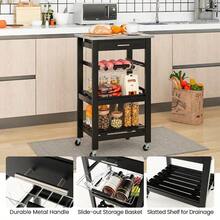 GOFLAME Rolling Kitchen Storage Trolley Cart Cupboard Island Stainless Steel Counter Top - Black - View 10