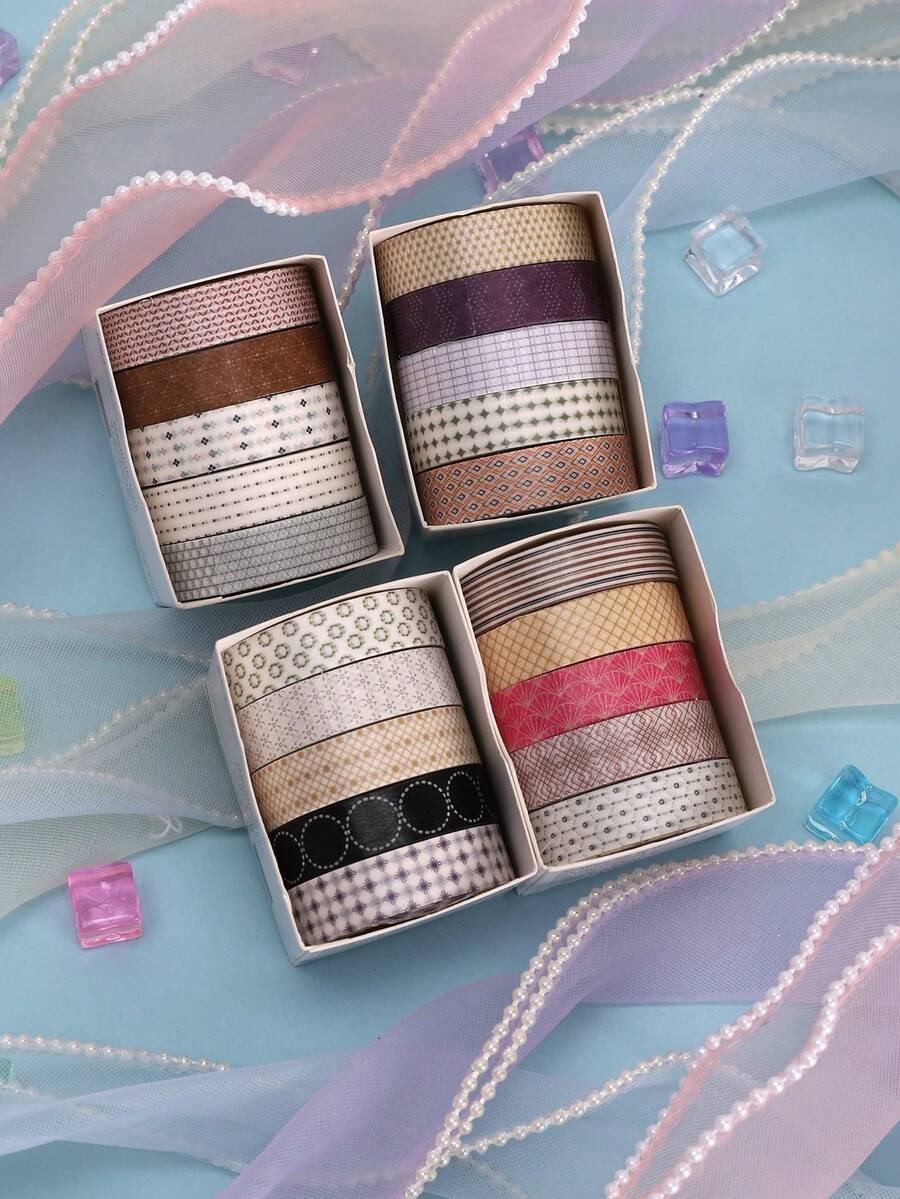 5 Rolls/Box Qian Qian Series Washi Tape, Suitable For Diaries, Bullet Journals, Notebooks, Planners, Page Dividers, Masking, DIY Crafts, School & Office Supplies. Ideal Gifts For Valentine's Day, Thanksgiving, St. Nicholas Day, Epiphany, Birthdays, And Back To School Season. - JD331-05-08 - View 1