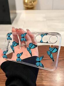 1pc Creative Fluttering Blue Butterfly Soft Phone Case, Compatible With Huawei Honor, Redmi, MOTO, Galaxy A04e/12/A13/A14/A34/A50/A52/A53/A54/S21/S22/S23/S24/S25/S25Ultra/S25FE/S26/S26 PLUS/S26 ULTRA/S26 EDGE, 6A/7A/8A, 12T/13T/15T/15T Pro - Clear - View 3