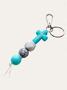 New Cross Silicone Bead Keychain Cross Charm Bracelet Style Keyring For Women Men Teens Daily Use Gift Limit One Per Order - Mint Blue - View 9