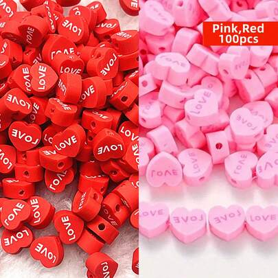 Yiwu Qiyou Accessories Co., LTD 100pcs 10mm Red And Pink Heart Soft Clay Beads For DIY Jewelry Making Bracelet Necklace Accessories