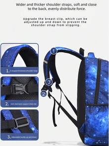 1pc Unisex Fashionable Backpack With Adjustable Shoulder Straps, Zipper Closure, Adjustable Chest Buckle To Prevent Strap Slippage, 2 Main Compartments And 3 Zipper Pockets, Organized Storage Design - Backpack - View 5