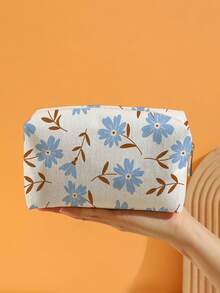 1pc Portable Floral Pattern Octagonal Velvet Cosmetic Bag, Double-Sided Printed Multi-Functional Toiletry Organizer - Multicolor - View 4