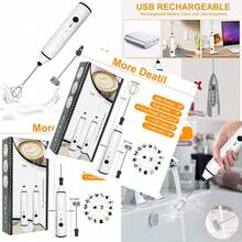 Espumador de Leche Recargable de Mano para Café con Plantillas de Arte - Mini Batidor para Capuchino, Chocolate Caliente, Frappé y Huevos, Ideal para Bebidas Espumosas - Blanco - Ver 3
