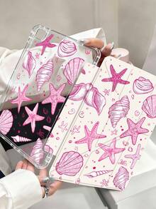 粉色海洋元素平板电脑保护套，兼容 Air 11 英寸 M3 2025 / M2 2024、Air 第五代 2022、(A16) 11 英寸第十一代 2025，兼容三星 Galaxy Tab、Kindle Paperwhite 第十二代 2024，透明背壳，时尚图案保护套，具备自动休眠和唤醒功能，气囊保护，适合作为礼物和办公用品。 - 彩色 - 查看 2