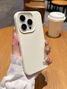 1pc Minimalist White Full Coverage TPU Shockproof Phone Case Compatible With Apple 16, 15, 14, 13, 12, 11 Pro Max, And Series - White - View 2