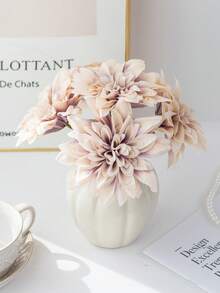 5/12支香槟色仿真大丽花带茎人造花，丝绸仿真花，适用于家居装饰、春季餐桌摆饰、户外花园装饰、派对、礼品、新娘手腕花、情人节和母亲节装饰 - 紫咖色 - 查看 8