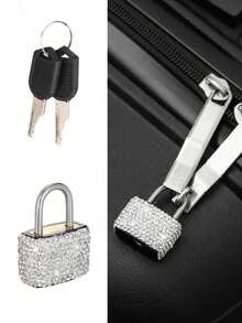 Mini Sparkling Crystal Key Lock - Metal Small Lock With 2 Keys, No Assembly Required, Luggage Lock With Keys, Small Luggage Padlock, Metal Key Lock For Luggage, Gym Locker, Bags, School, Gym, Classroom, Matching Games, Travel Backpacks, Thanksgiving, Christmas, Easter Gifts - A - View 1