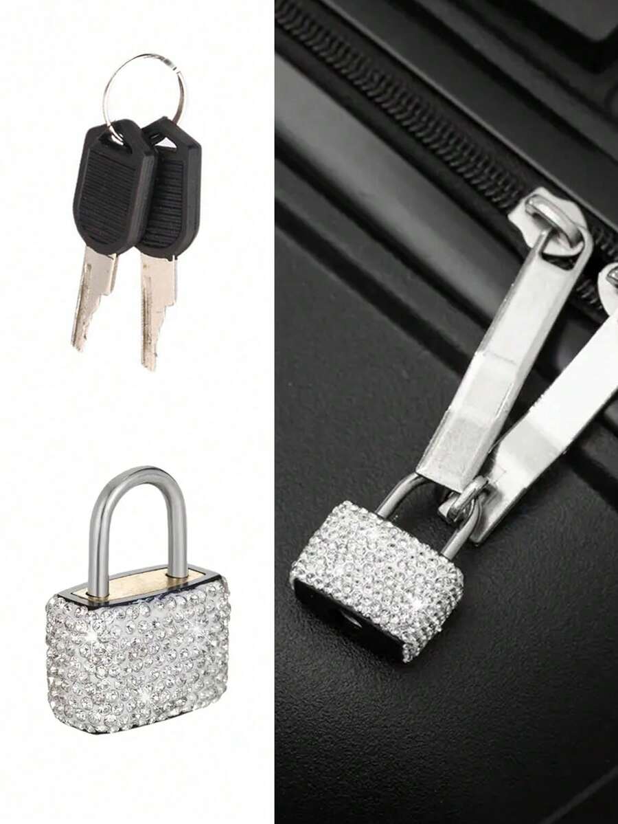 Mini Sparkling Crystal Key Lock - Metal Small Lock With 2 Keys, No Assembly Required, Luggage Lock With Keys, Small Luggage Padlock, Metal Key Lock For Luggage, Gym Locker, Bags, School, Gym, Classroom, Matching Games, Travel Backpacks, Thanksgiving, Christmas, Easter Gifts - A - View 1