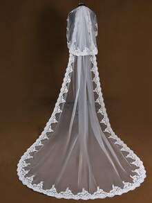 Mạng che mặt cô dâu Cathedral Wedding, 1 lớp, vải tuyn mềm dài 3m có ren và viền hoa, phụ kiện cưới cổ điển không có lược cho mạng che mặt cô dâu Ngày lễ tình nhân Trang phục mùa thu cho phụ nữ - trắng - Xem 9