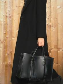 新款秋季女士深棕色和黄色迷你手提包，休闲单肩斜挎包 - 黑色 - 查看 2