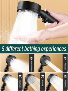 2pcs 5-Setting High Pressure Shower Head With Hose, ABS Material Handheld Shower Head Set With On/Off Button, Including 1.5m Bathroom Hose - Black - View 6