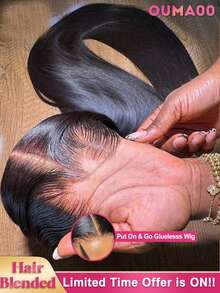 13x6 HD Transparent Lace Front Wig Brazilian Virgin Human Blended Hair Straight 34 Inch - 200% High Density Pre-Plucked Glueless Frontal Wig With Baby Hair For Women, Natural Black Bone Straight Style, No Glue & Ready To Wear - Natural & Black - View 1