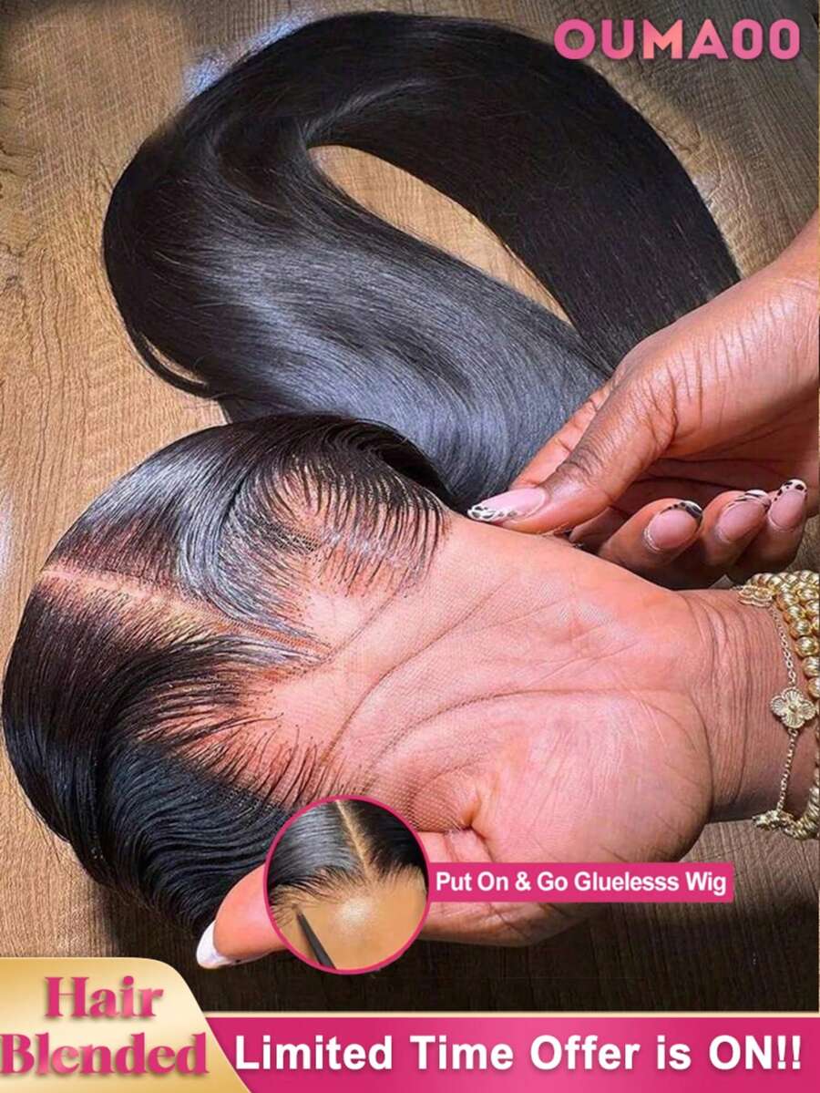 13x6 HD Transparent Lace Front Wig Brazilian Virgin Human Blended Hair Straight 34 Inch - 200% High Density Pre-Plucked Glueless Frontal Wig With Baby Hair For Women, Natural Black Bone Straight Style, No Glue & Ready To Wear - Natural & Black - View 1