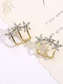 1 Pair Elegant 3-Flower Stud Earrings, Fashionable High-End Chic Design Versatile Earrings - one-size - View 2