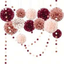 Bộ trang trí vòng hoa nhung màu đỏ tía và vàng hồng gồm 1/13/14 món, thích hợp cho Ngày Valentine, Lễ đính hôn, Đám cưới, Tiệc cô dâu, Trang trí sinh nhật màu đỏ tía. - Màu Đỏ Sâu - Xem 5