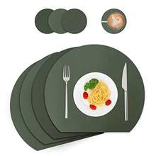 WAKOSAN Leather Placemats And Coasters Washable Round Place Mats For Kitchen Dining Table Set Of 4 Semicircle Green - Green - View 1