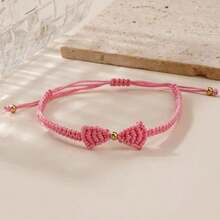 SHINUS BOHO Dainty Bow Braided Woven Rope Adjustable Bracelet For WomenHandmade Boho Black Bowknot String Bracelet Fashion Jewelry Gift Friendship - 粉色 - 查看 3