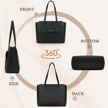 NEWHEY Fashionable Tote Bag, Unisex High-Quality PU Leather Large Capacity Work Tote Bag With Zipper, Waterproof, Elegant Handbag, Anti-Theft Wallet, Travel, Casual, Business, Lightweight - Multicolor - View 9