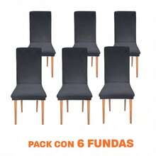 LABBA Fundas para Sillas de Comedor Elásticas Pack de 6 Piezas 65x47x47 cm Protectores Lavables y Removibles Marrón Oscuro - Gris Oscuro - Ver 3