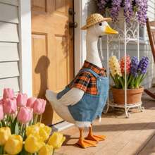 Porch Goose Farmer Outfit, Cute Overall Costume With Straw Hat For Lawn Goose Statue Patio Decoration - 多色 - 查看 4
