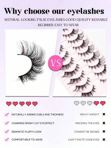7对自然款假睫毛 | 奢华纤长蓬松猫眼假睫毛，自然卷翘，D型卷翘，3D立体丰盈，仿貂毛效果，多对浓密款，打造迷人眼妆 | 适合日常佩戴、派对、约会、婚礼、节日及各种场合 - 濃密款 - 查看 4
