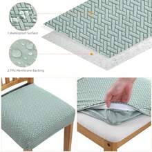 Fuloon Fundas elásticas impermeables para asiento de silla 4 piezas íbles y lavables fundas de cojín antipolvo para recámara cocina hotel banquete I-Sage Green 4 - I-verde salvia - Ver 2