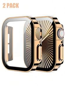 2件裝防水手錶保護殼，適用於 40mm、41mm、42mm、44mm、45mm、46mm 與 49mm 尺寸，硬 PC 材質搭配強化玻璃螢幕保護膜，3合1防水圈，相容 Ultra/12/11/10/9/8/7/6/5/4/SE 系列，易於佩戴，觸控靈敏，適合男女運動與休閒手錶殼 - 玫瑰金*2 - 查看 11