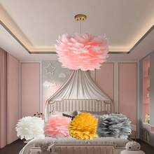 手工波西米亚羽毛灯罩 - 高品质羽毛，无需用电，现代简约设计，适用于卧室、婚礼和家居装饰，艺术灯罩，浪漫卧室装饰，独特照明，卧室装饰灯罩 - 羽毛燈罩 - 查看 7