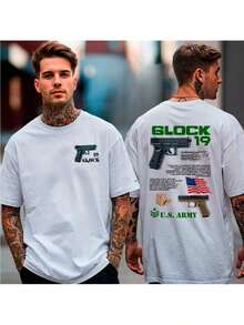 Camiseta Casual Oversized Glok Militar Tiro Esportivo Atirador - Branco - Visão 1