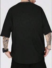 Men's Streetwear T-Shirt With Brazil Print, Cotton - 黑色 - 查看 3
