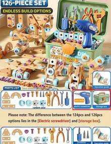 Juego de herramientas de construccion DIY para niños 126 piezas - Azul - Ver 7