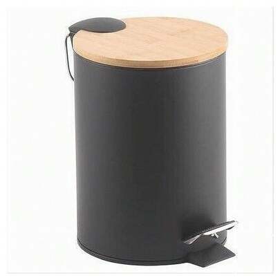 OISE ART STORE Pattumiera Acciaio A Pedale 3 Litri Bidone Cestino Spazzatura Nero Legno 87457 -