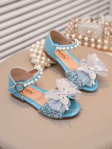 Mädchen Prinzessin Flache Sandalen mit Schleife, Farbige Diamant- und Perlenbesetzung - Blau - Übersicht 5