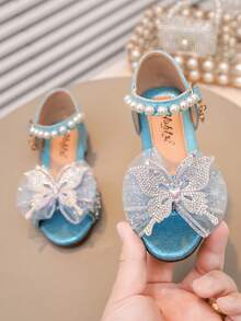 Mädchen Prinzessin Flache Sandalen mit Schleife, Farbige Diamant- und Perlenbesetzung - Blau - Übersicht 1