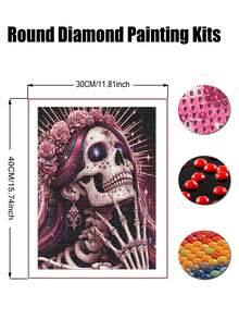骷髅女人钻石画套装，成人款，全钻钻石点画，适合初学者，圆形5D钻石画，宝石艺术绘画套装，DIY工艺品 - 彩色 - 查看 8