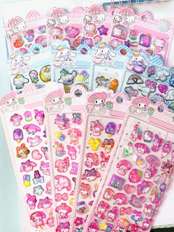 Adesivos Embossed de Cristal com Desenhos Fofos, Decoração DIY para Laptop, Celular, Caderno, Mala, Violão