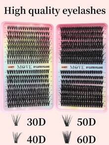 640片装30+40+50+60D卷翘度假睫毛册，混合长度簇状假睫毛，可重复使用，自然蓬松，DIY睫毛嫁接，提升妆容，适合日常、派对、旅行、节日礼物，手工制作，猫眼假睫毛 - D - 查看 9