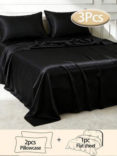 3pcs Silky Satin Bed Sheets, Soft & Breathable, Wrinkle-Resistant, Luxurious Hotel Style, Ideal Gift For Parents & Friends, Available In Multiple Colors & Sizes, Suitable For Twin, Full, Queen, King Beds