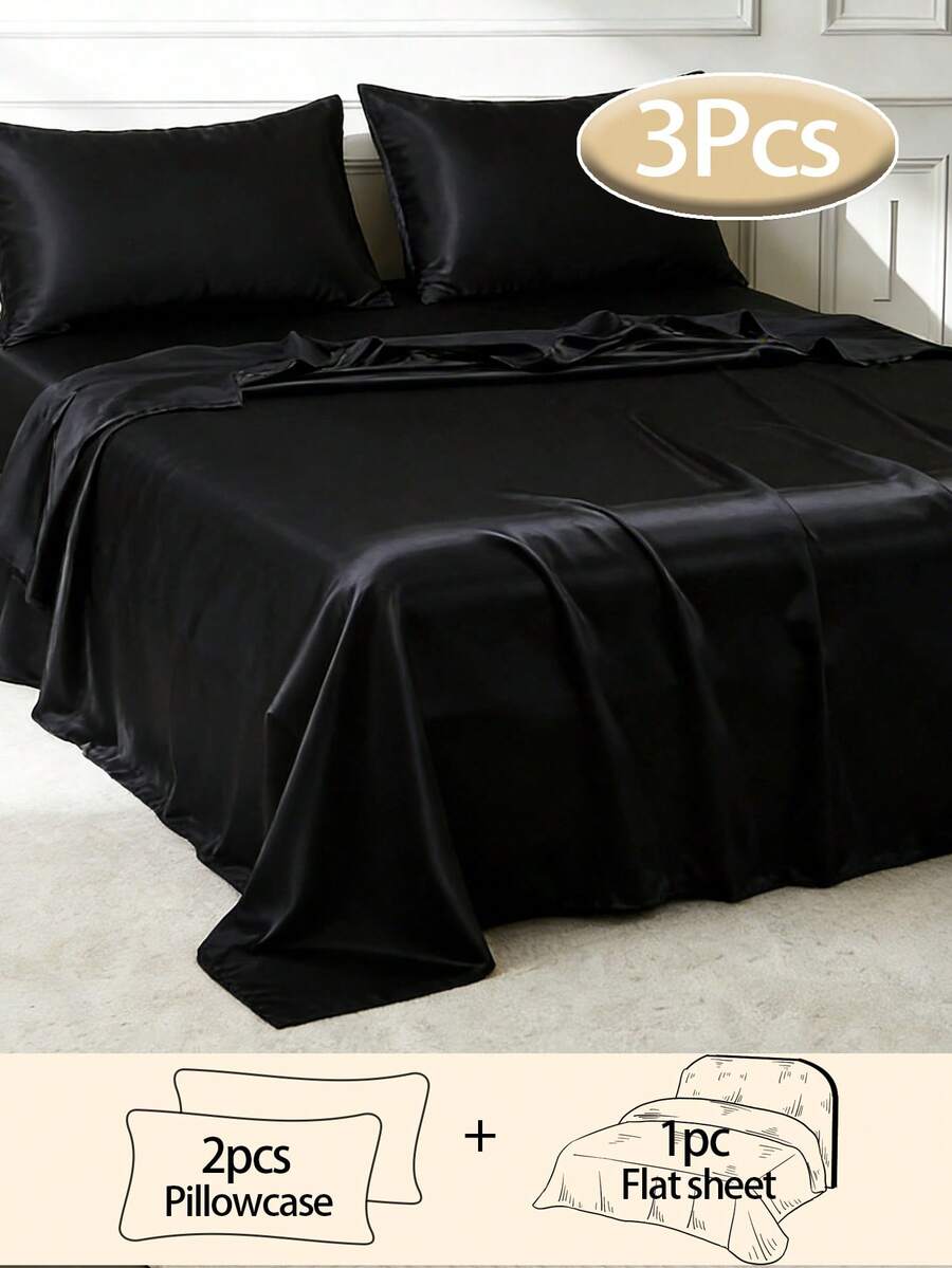 3pcs Silky Satin Bed Sheets, Soft & Breathable, Wrinkle-Resistant ...