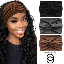 3PCS,Wide Headbands For Women, Large Hairband, Elastic Non-Slip Headband Twist Knotted Accessories, Yoga Workout Vintage Hair 3 Packs (Colour-7) - Multicolor - View 16